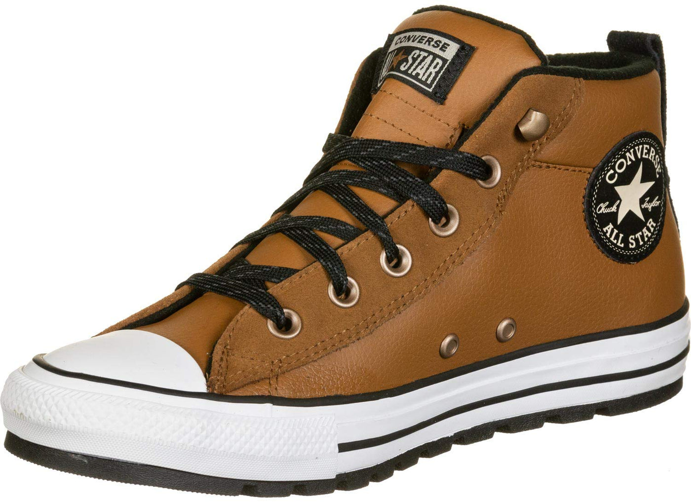 Converse Unisex-Adult Chuck Taylor All Star Leather Street Mid Top Sneaker, Warm Tan/White/Black, 3.5 M US