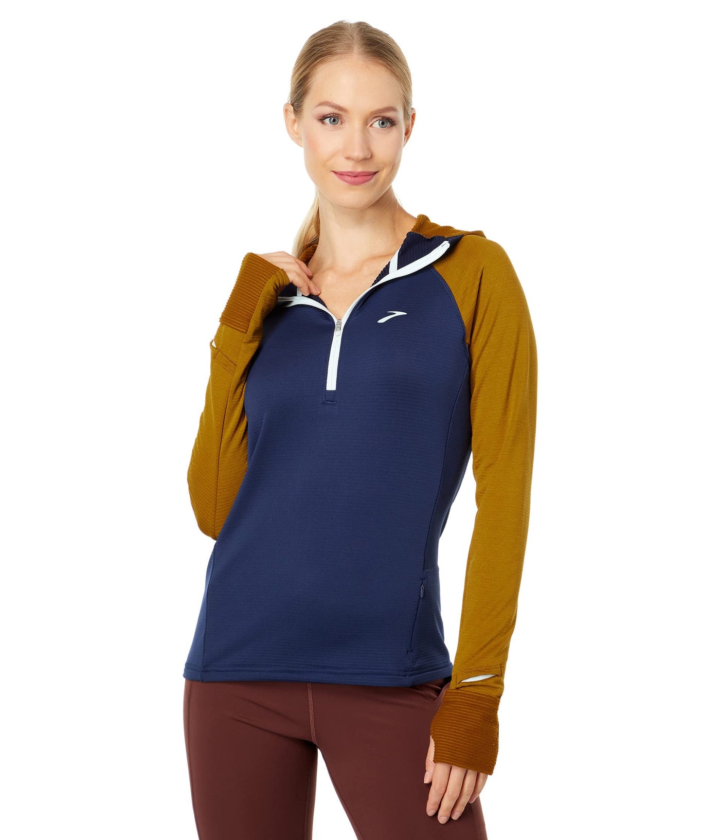 Brooks Notch Thermal Hoodie 2.0 Burnt Olive/Navy/Ice Blue XS (US Women's 0-2)