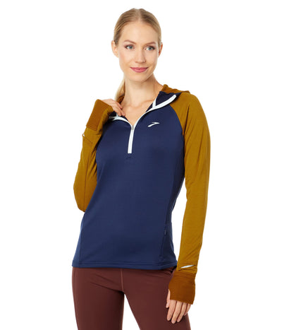 Brooks Notch Thermal Hoodie 2.0 Burnt Olive/Navy/Ice Blue XS (US Women's 0-2)