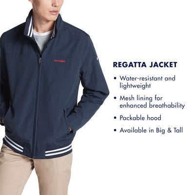 Tommy Hilfiger Men's Lightweight Waterproof Regatta Bomber Jacket Standard Large Sailor Navy