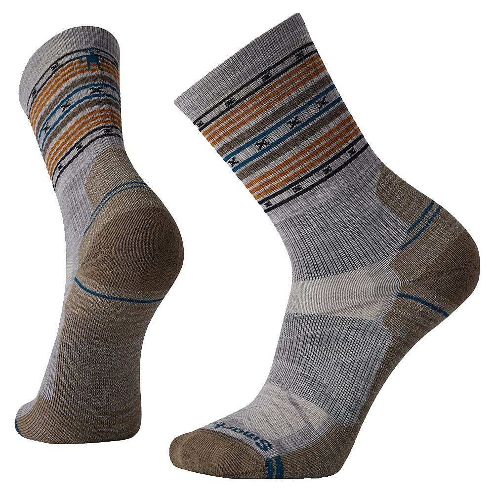 SmartWool Hike Light Cushion Spiked Stripe Crew Socks, Light Gray, Large