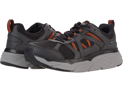 Skechers Men's Sneaker, Charcoal Leather Orange Synthetic Trim, 9.5