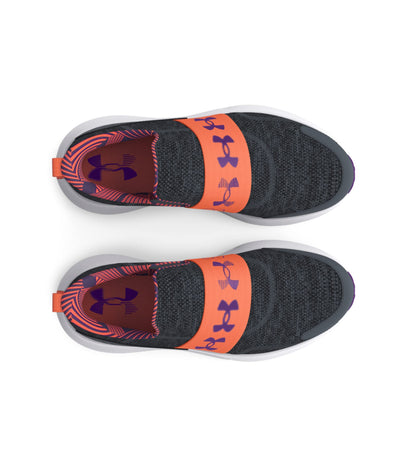 Under Armour Boy's Surge 3 Slip-On Print (Big Kid) Pitch Gray/Orange Blast/Galaxy Purple 4 Big Kid M