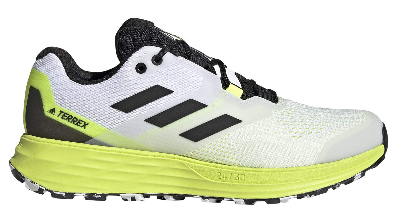 adidas Men's Terrex Two Flow Trail Running Shoe, Cloud White/Core Black/Solar Yellow - 10