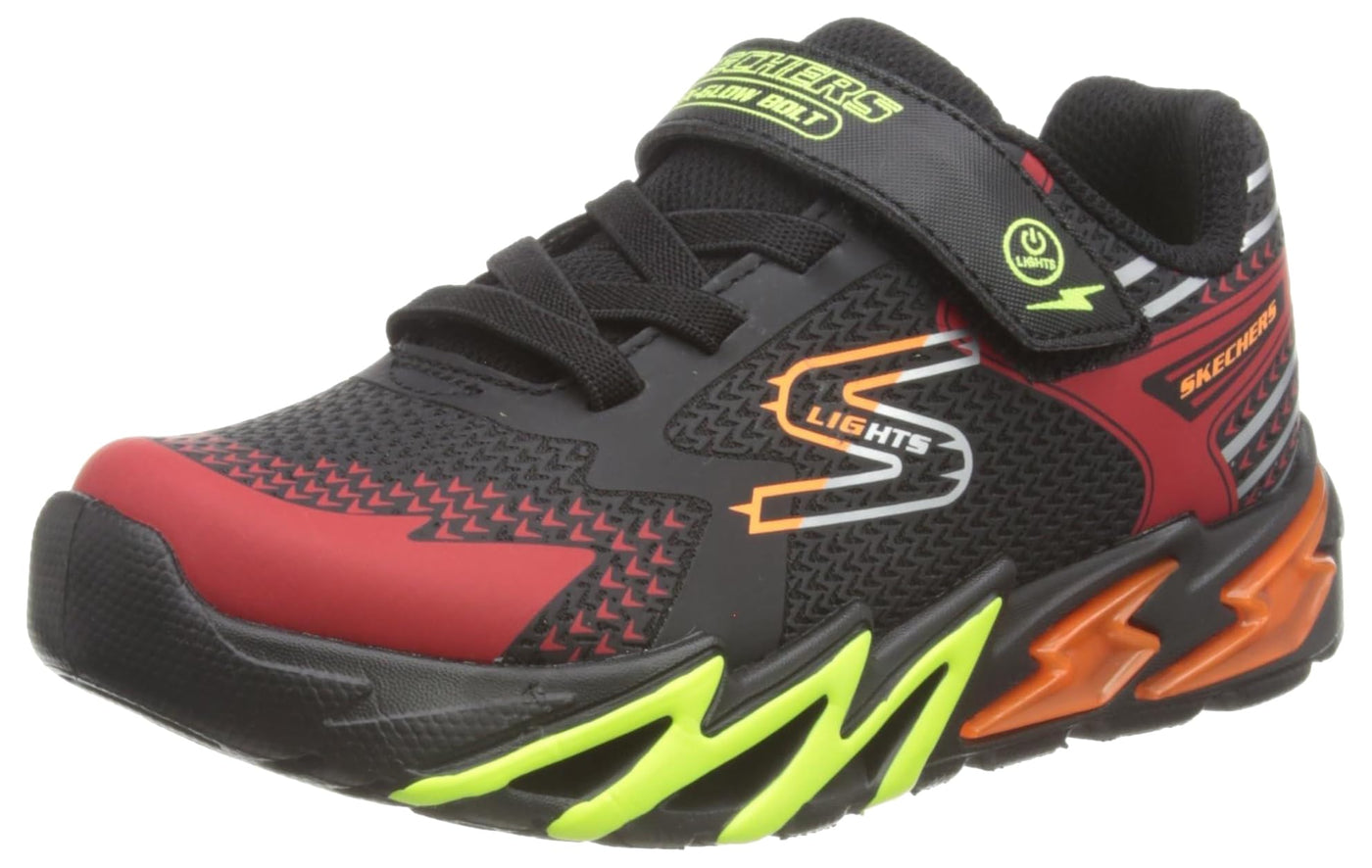 Skechers Kids Kids Flex-Glow Bolt Sneaker, Black/Red, 6 US Unisex Toddler