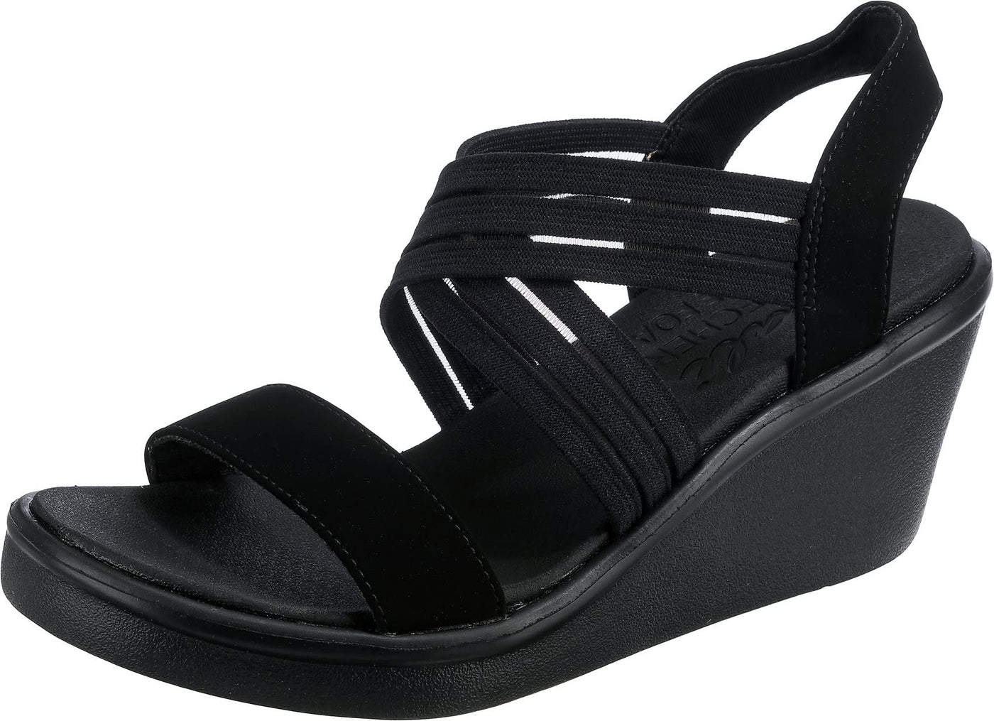 Skechers Women's Wedge Sandal, Black/Black, 9