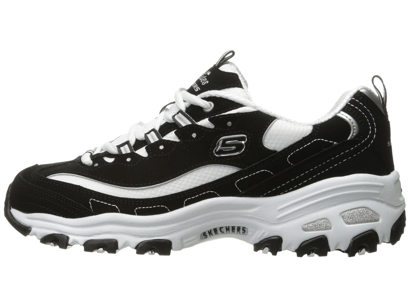 Skechers Women's D'Lites Fit Biggest Fan Sport Sneaker Shoes, Black/White, Size 8