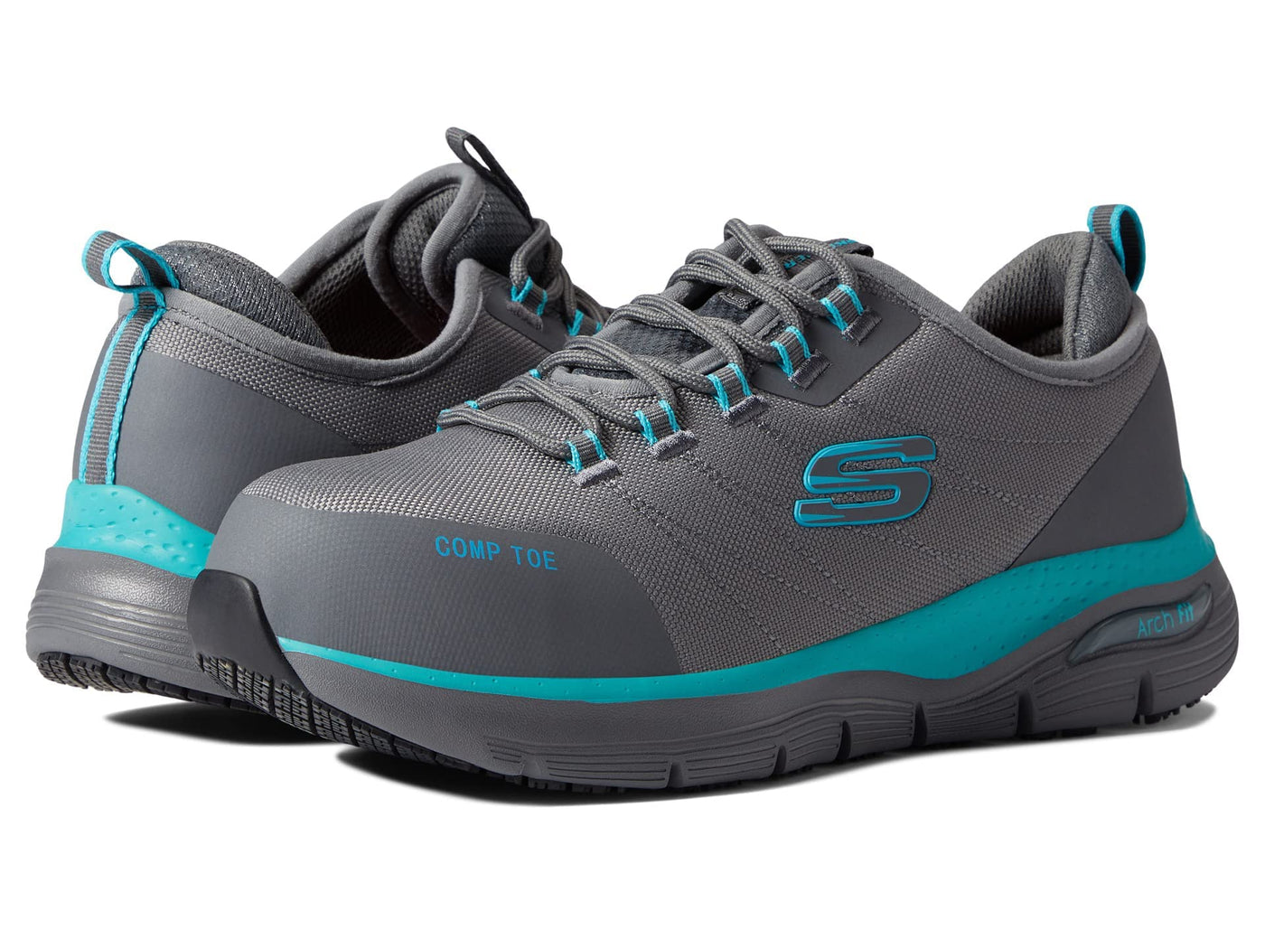 Skechers Work Arch Fit SR Composite Toe - Sneakers for Women - Padded Tongue - Rubber Traction Outsole Gray/Aqua 5 B - Medium