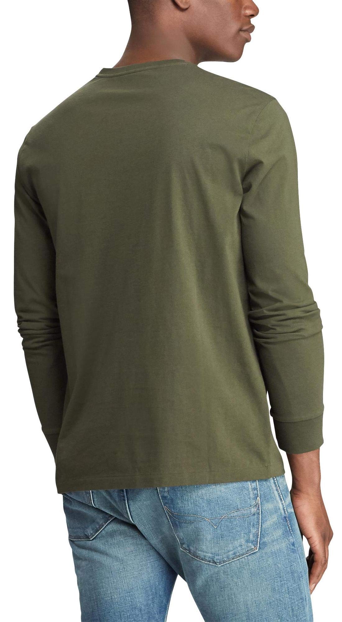 POLO RALPH LAUREN Men Long Sleeve Pony Logo T-Shirt with Pocket (OliveGreen, M)