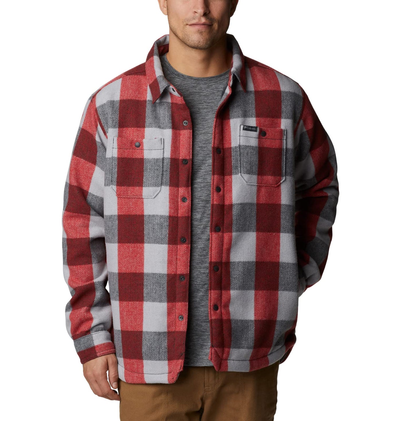 Columbia Men's Windward II Shirt Jacket, Mountain Red Dimensional Buffalo, Large