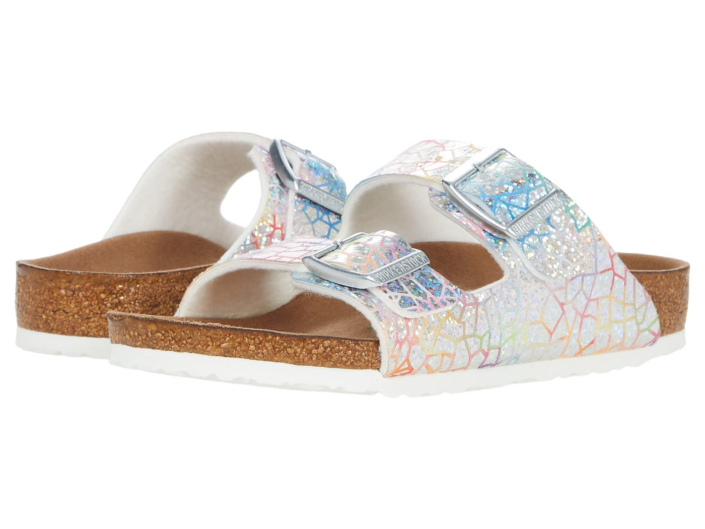 Birkenstock Girl's Arizona Veg Flashy (Toddler/Little Kid/Big Kid) Hologram Silver Microfiber EU 29 (US 11-11.5 Little Kid) Narrow