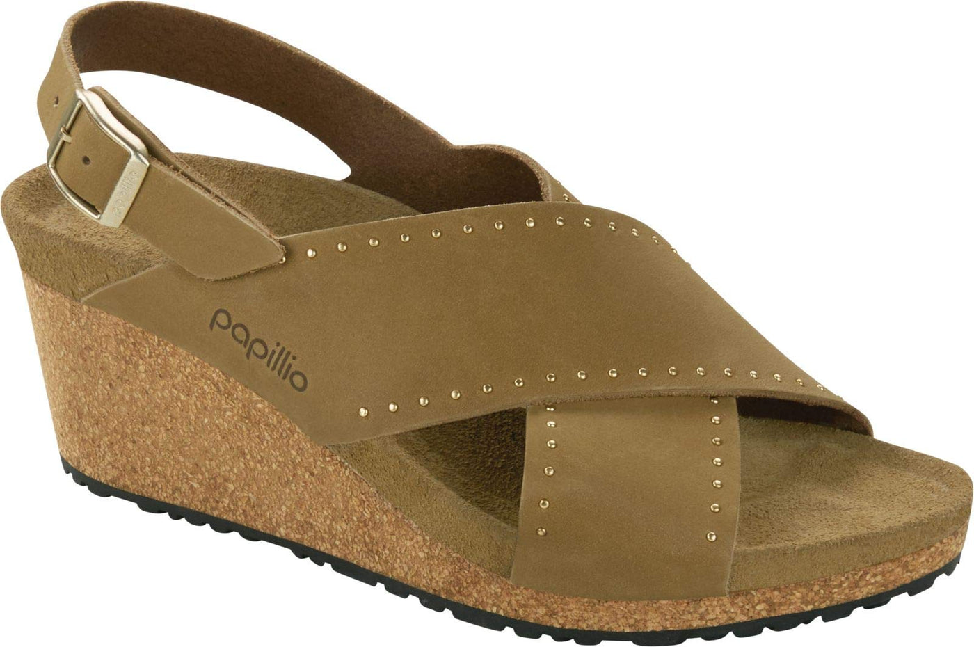 Birkenstock Women's Samira Rivets Nubuck Leather sandal, Mud Green, 38 N EU