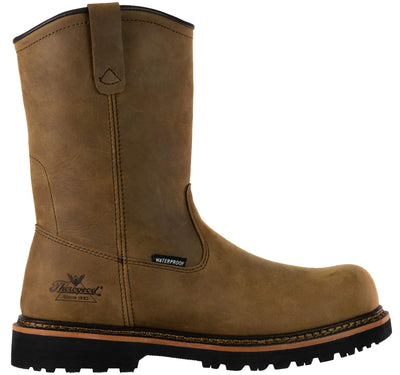 Thorogood V-Series 11” Waterproof Pull On Wellington Boots for Men - Premium Leather with Composite Safety Toe, Comfort Insole, and Chevron Traction Outsole; ASTM Rated 11.5 Crazy Horse