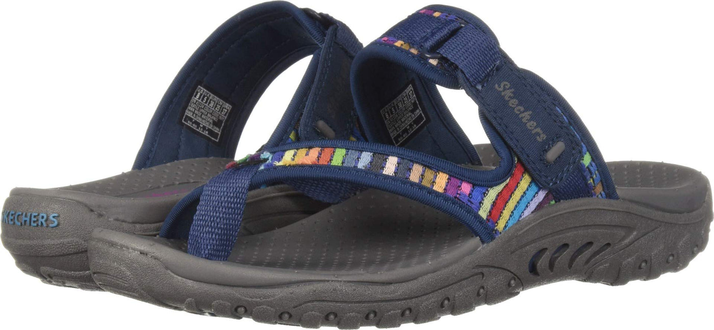 Skechers Women's Reggae Mad Swag Toe Thong Woven Sandal 7 Navy