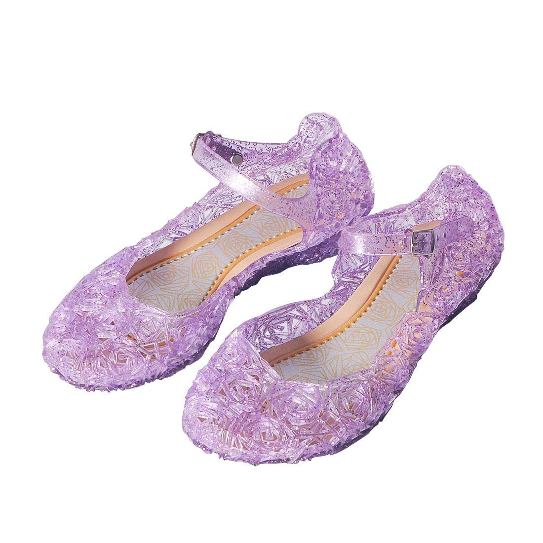 O&N Princess Girls Queen Dress Up Cosplay Jelly Shoes for Kids Toddler Dance Party Sandals Mary Janes Purple 12.5 M US Little Kid