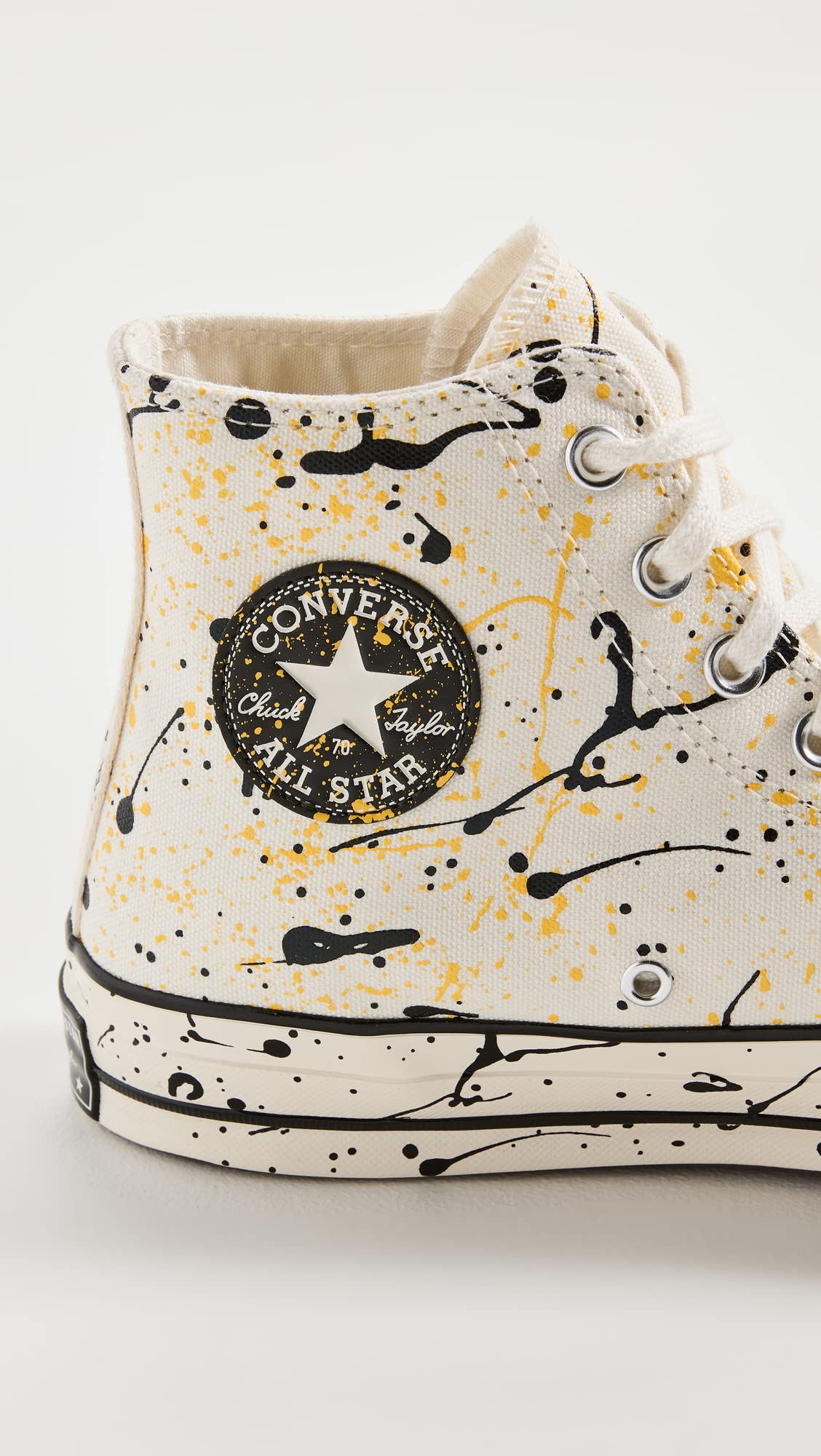 Converse Men's Chuck 70 Hi Paint Splatter Sneakers, Egret/Black/Amarillo, 7.5 Medium US