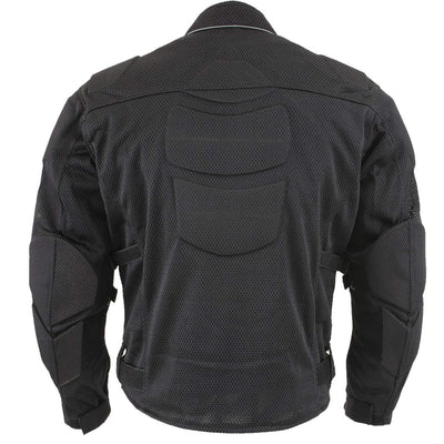 Xelement CF2157 Men's 'Caliber' Black Mesh Motorcycle Jacket with X-Armor Protection - 2X-Large