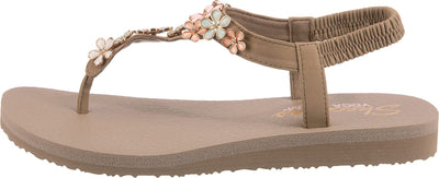 Skechers Women's Meditation-Glass Daisy Flip-Flop, Taupe Multi, 9