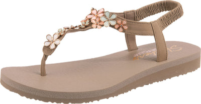 Skechers Women's Meditation-Glass Daisy Flip-Flop, Taupe Multi, 9