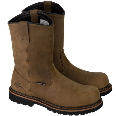 Thorogood V-Series 11” Waterproof Pull On Wellington Boots for Men - Premium Leather with Composite Safety Toe, Comfort Insole, and Chevron Traction Outsole; ASTM Rated 11.5 Crazy Horse