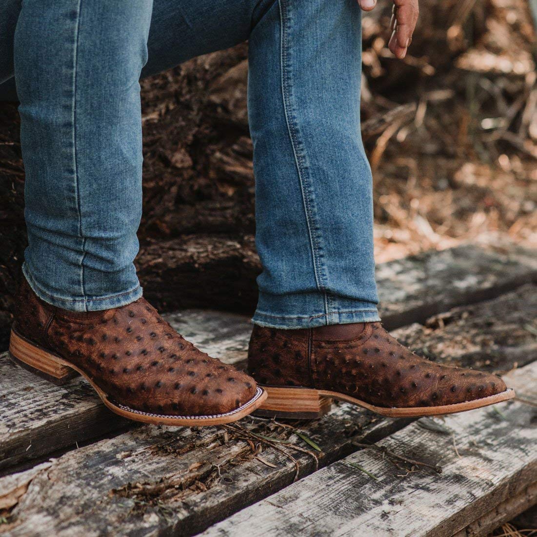 Soto Boots Mens Out of the Wild Ostrich Print Boots H50031 (9.5) Cognac