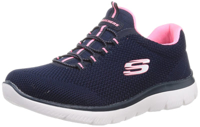 Skechers Women's Summits Cool Classic Sneaker 5.5 Wide Navy/Pink