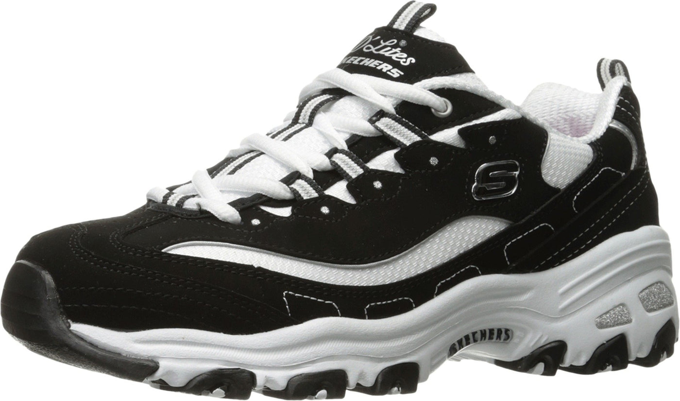 Skechers Women's D'Lites-Me Time Sneaker, Black/White, 5 W US