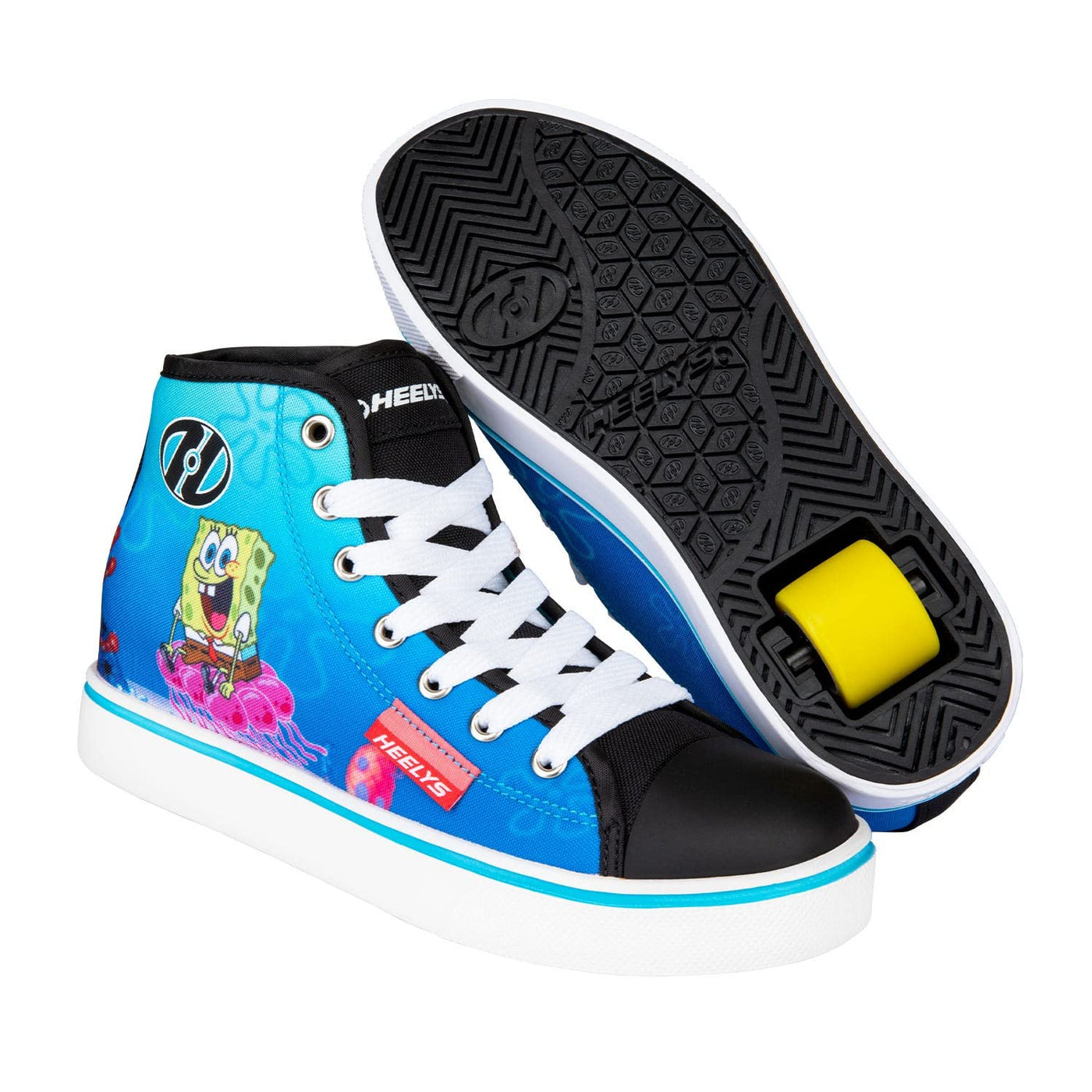 HEELYS Youth Kids Hustle Spongebob Wheels Skate Sneaker Shoes (Black/White/Multi, 13, Numeric_13)