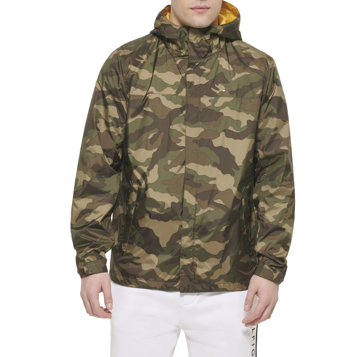 Tommy Hilfiger Men's Lightweight Breathable Waterproof Hooded Jacket, Camouflage, Large