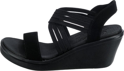 Skechers Women's Wedge Sandal, Black/Black, 9