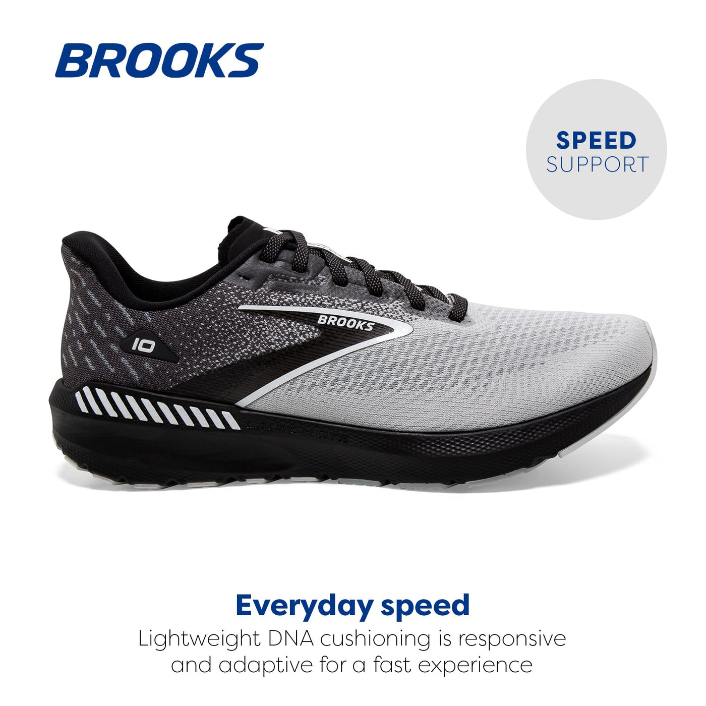 Brooks Men’s Launch GTS 10 Supportive Running Shoe - Black/Blackened Pearl/White - 13 Medium