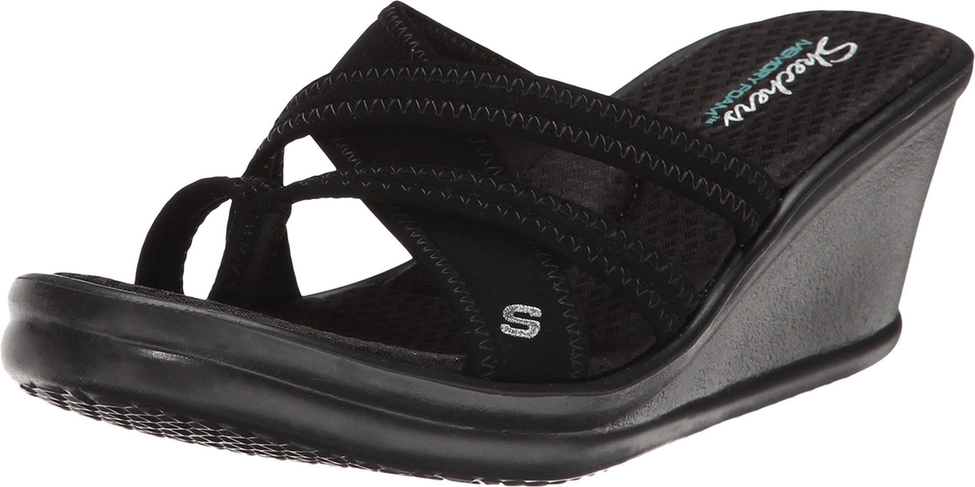 Skechers Women's Cali Rumblers-Young at Heart Wedge Sandal, Black, 8.5 M US