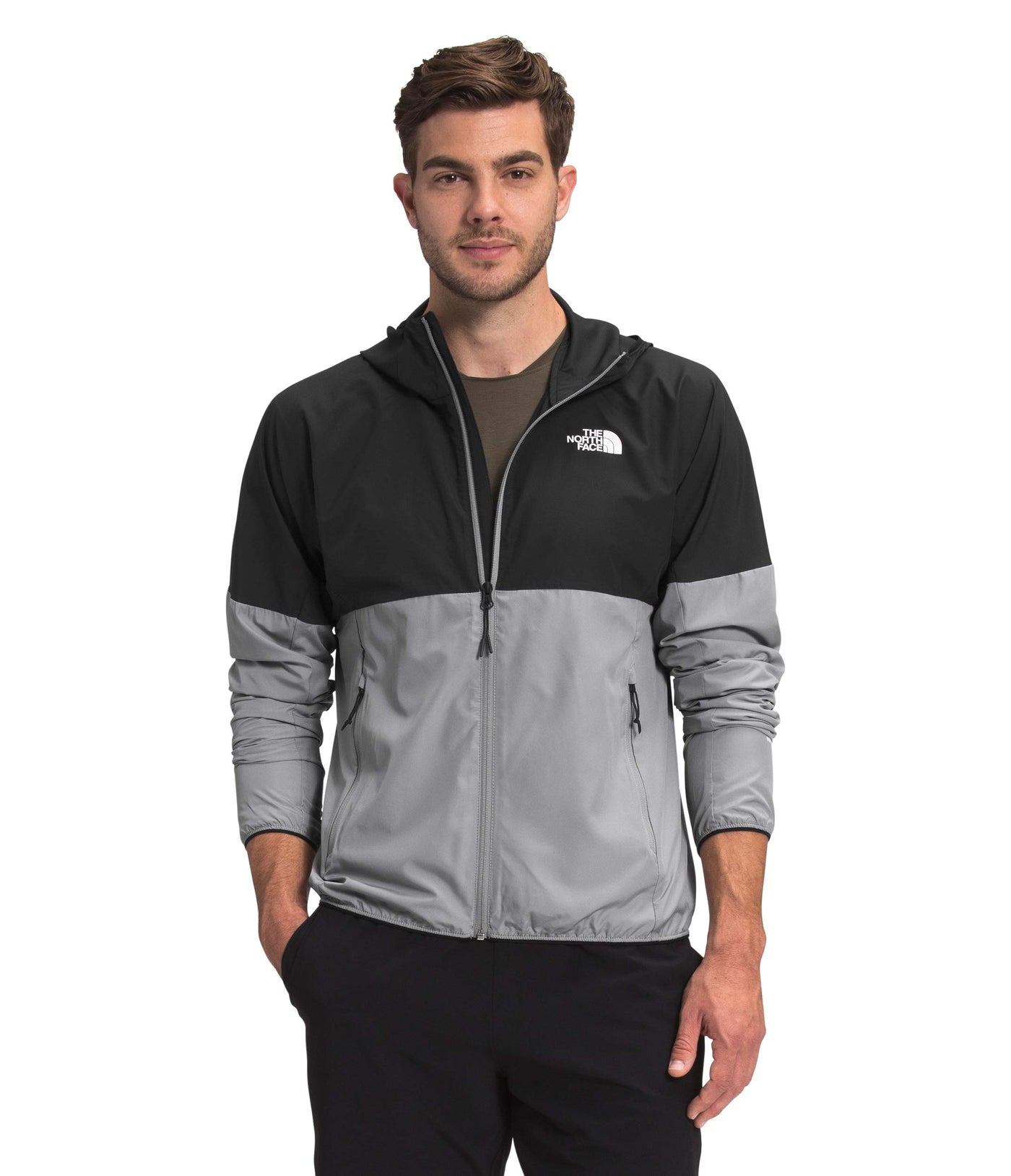 THE NORTH FACE Men's Flyweight Hooded Jacket, Meld Grey/TNF Black, XX-Large