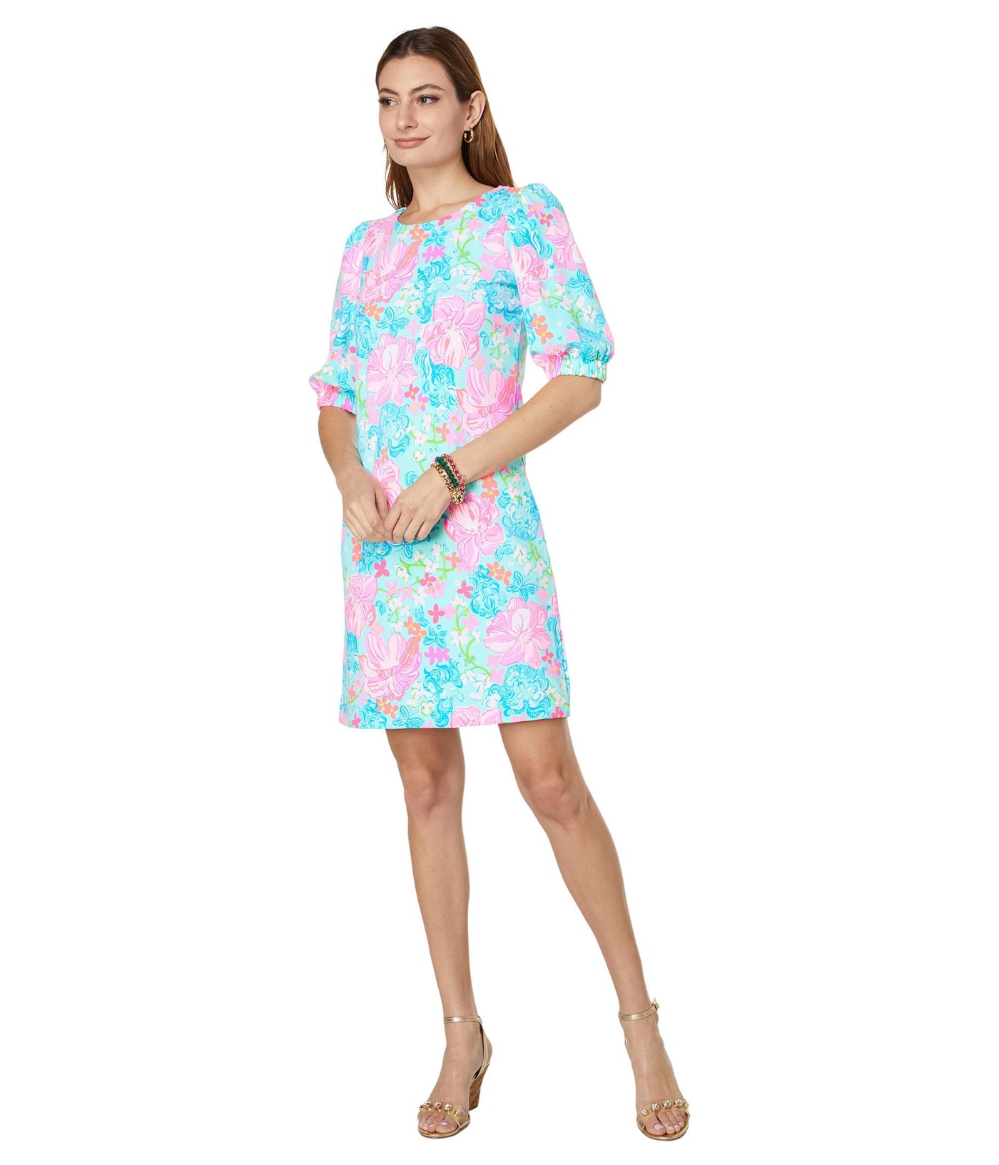 Lilly Pulitzer Cayce Short Sleeve Dress for Women - Round Neckline with Allover Floral Print, Beautiful and Gorgeous Dress X-Large Surf Blue Luscious Lions