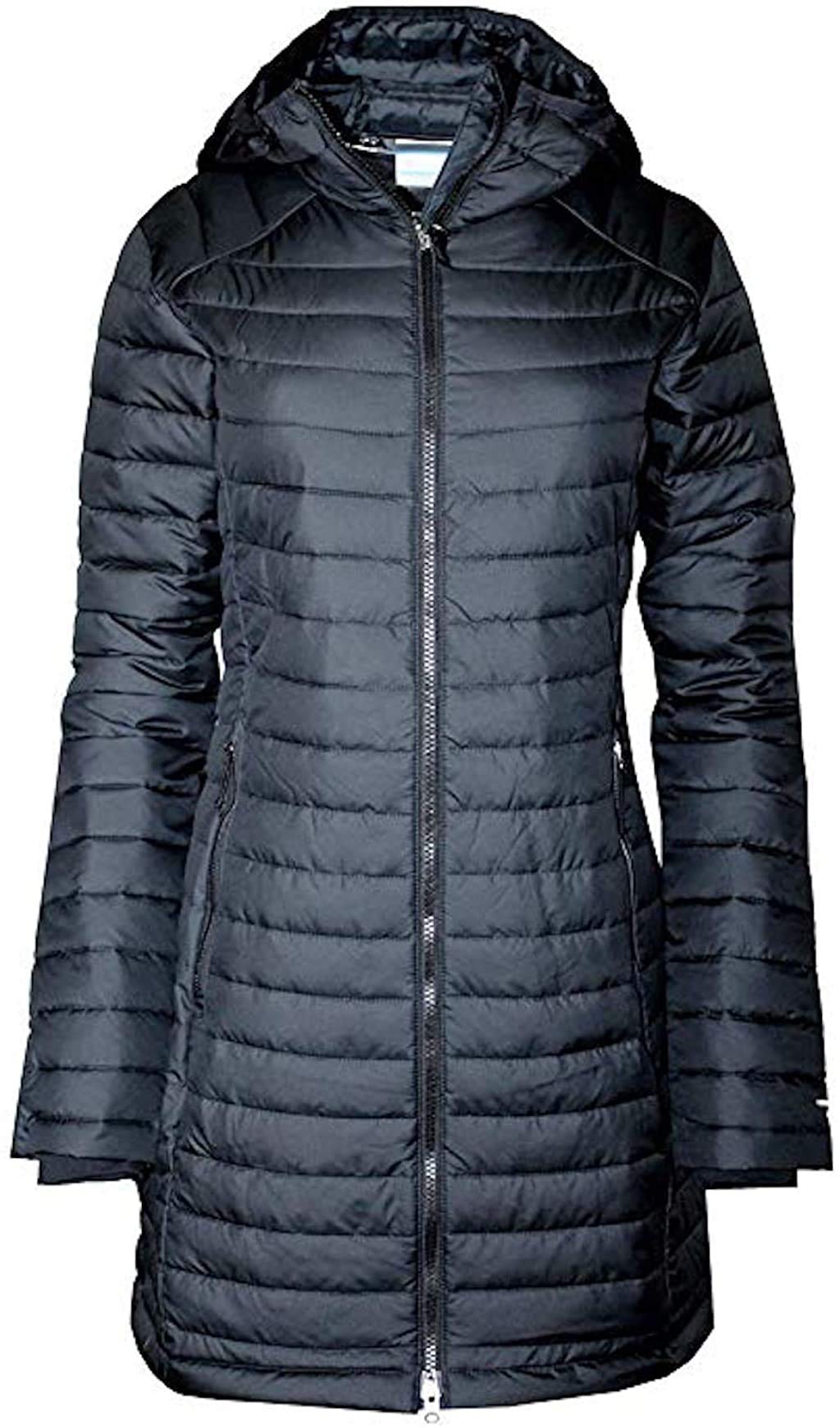 Columbia Women's White Out Mid Omni-Heat Long Hooded Jacket Coat Puffer (XS, Black)