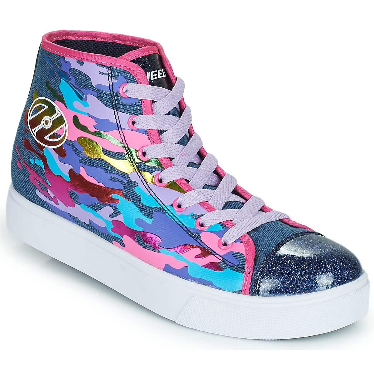 HEELYS Womens Veloz Sneaker (Little Kid/Big Kid/Adult) Denim/Multi/Rainbow 4 Big Kid (Women's 5) M