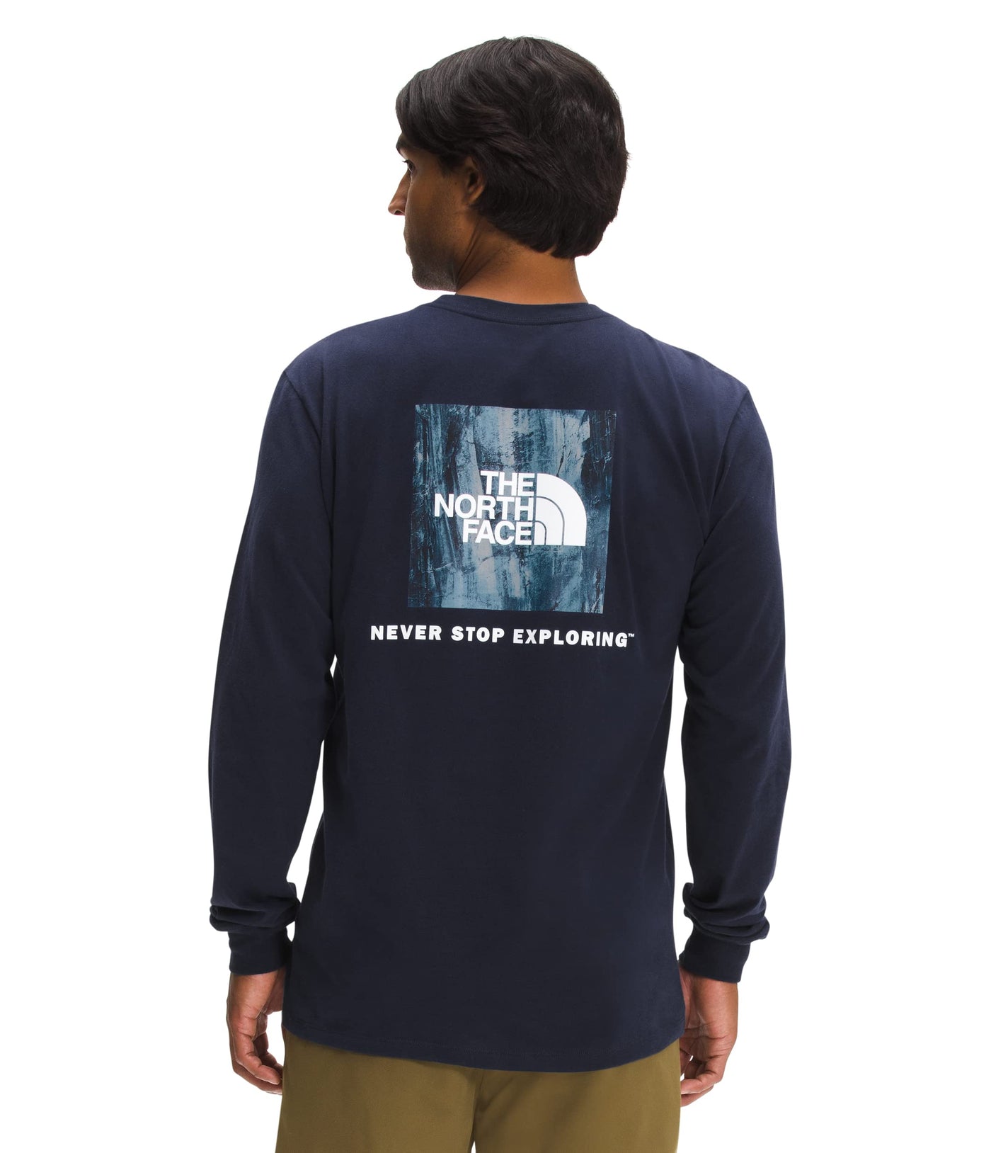 THE NORTH FACE Mens' Long Sleeve Box Tee, Aviator Navy/Goblin Blue, X-Small