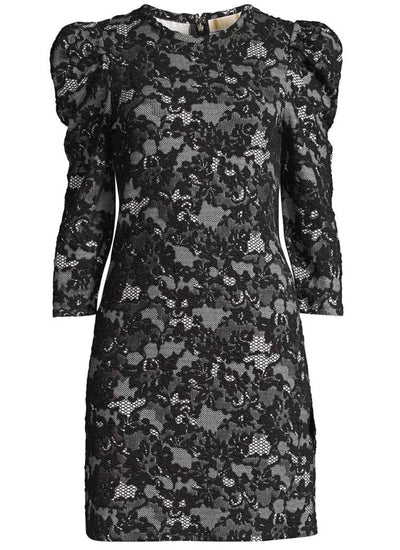 Michael Michael Kors Women's Lace Print Sheath Stretch Dress, Bone/Black (Small)