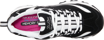 Skechers Sport Women's D'Lites Memory Foam Lace-up Sneaker,Biggest Fan Black/White,8 M US