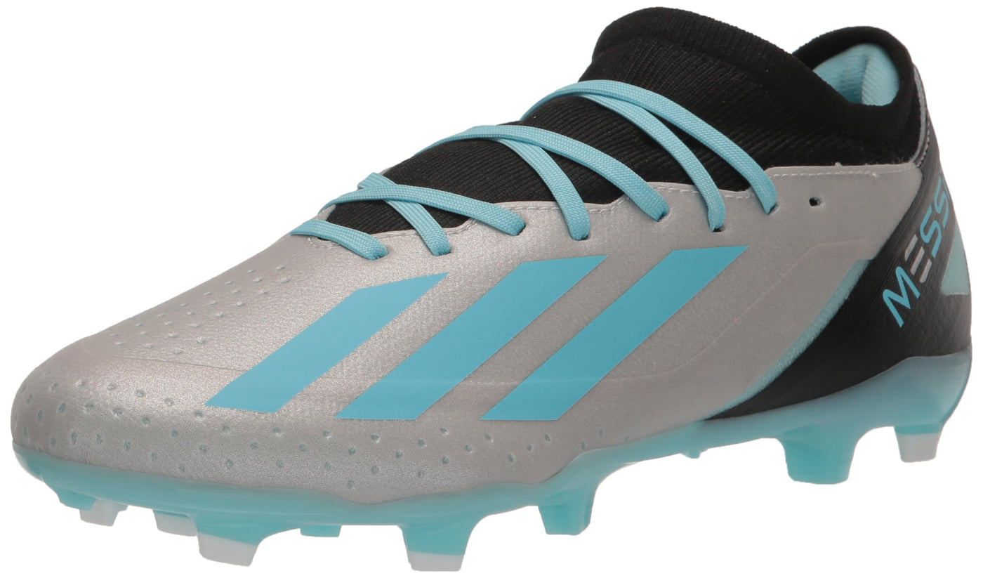 adidas Unisex X Crazyfast Messi.3 Firm Ground Sneaker, Silver Metallic/Bliss Blue/Core Black, 8 US Men