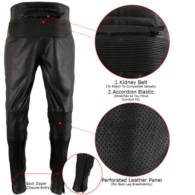 Xelement B7466 Men's 'The Racer' Black Cowhide Leather Racing Pants with X-Armor Protection - 44