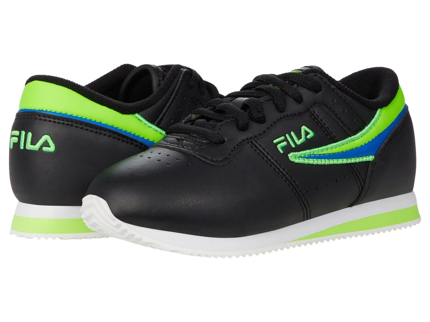 Fila Boy's Machu Outline Flag (Toddler/Little Kid/Big Kid) 7 Big Kid Black/Green Gecko/Prince Blue