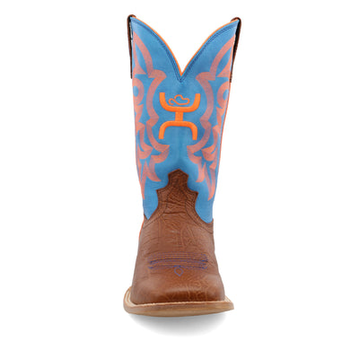 Twisted X Men's 12" Hooey Boot, New Wide Square Toe, Cognac Bullhide & Neon Blue, 11 EE