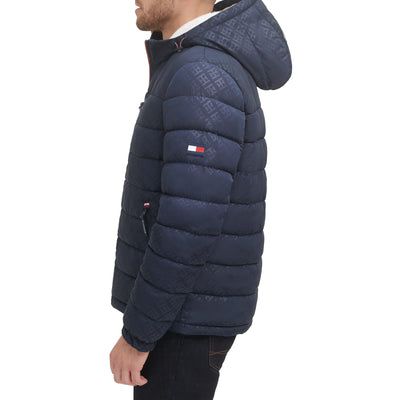 Tommy Hilfiger Men's Midweight Sherpa Lined Hooded Water Resistant Puffer Jacket, Tommy Logo Tech, XX-Large