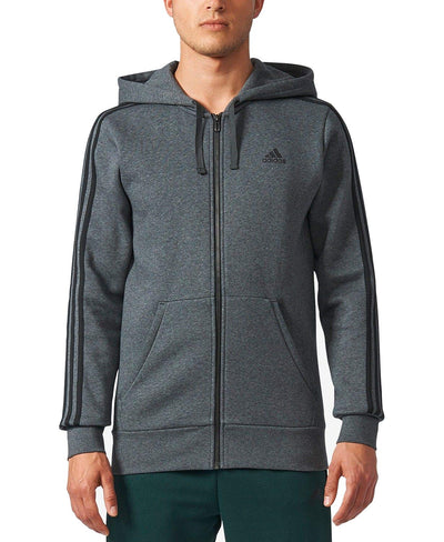 adidas Men's Essentials Linear Full-Zip Fleece Hooded Jacket (Dark Gray Heather, 2XL)