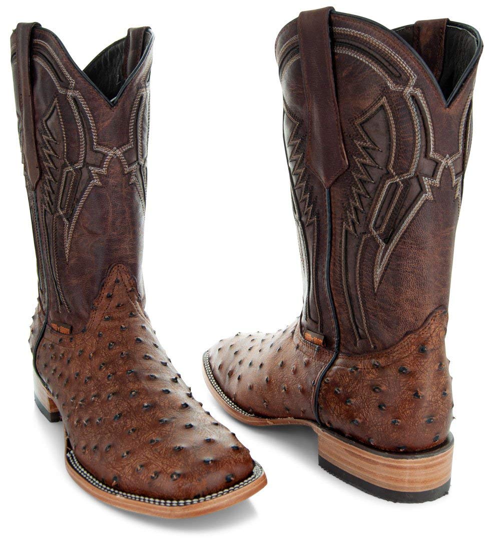 Soto Boots Men's Out of the Wild Ostrich Print Cowboy Boots, Exotic Print Men's Cowboy Boots, Western Boots For Men H50031 11 Cognac