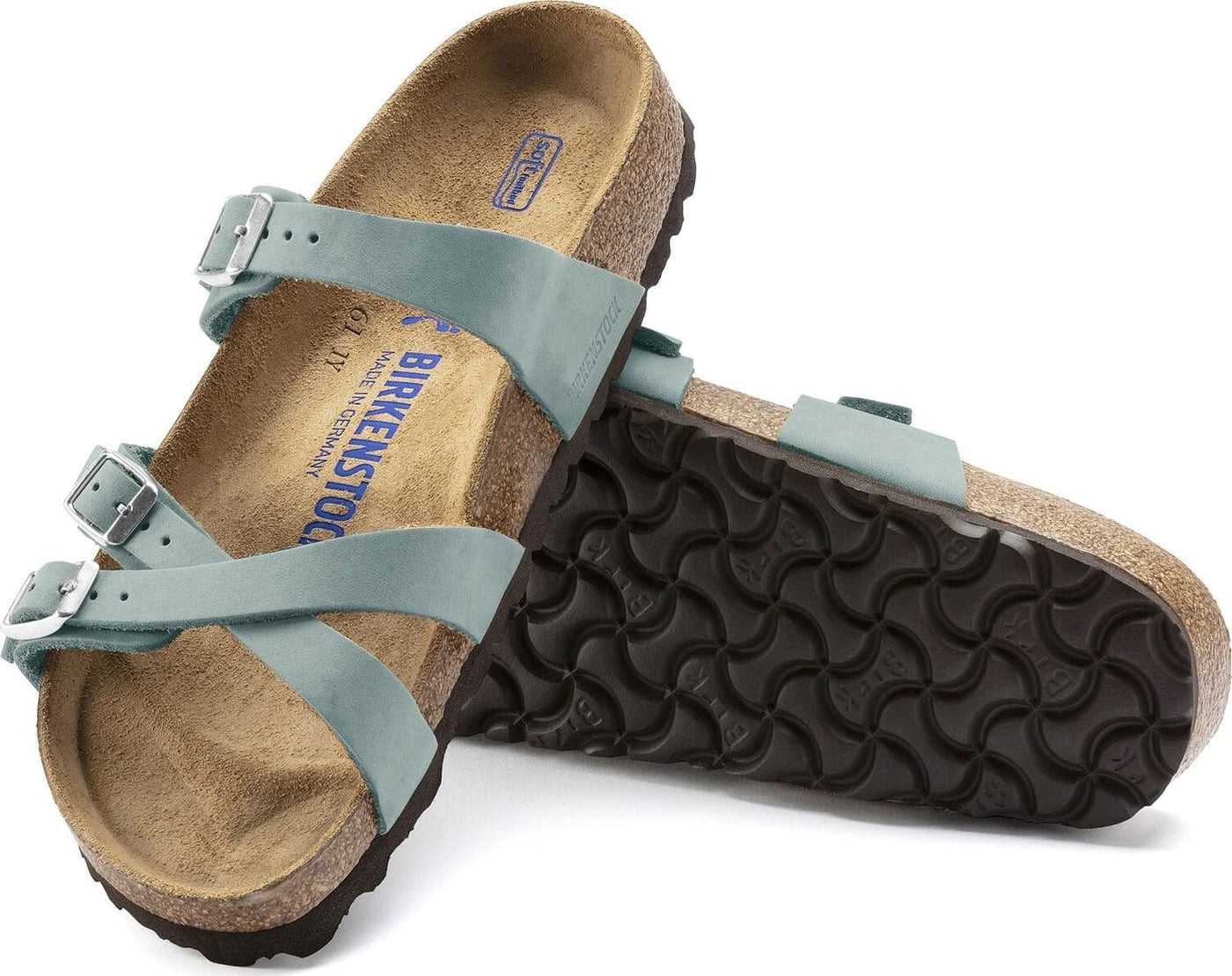 Birkenstock Unisex Franca Soft Footbed Sandal, Faded Aqua Nubuck, Size 39 EU (8-8.5 M US Women)