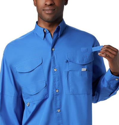 Columbia Men's PFG Bonehead II Long Sleeve Shirt, Cotton, Relaxed Fit, Small, Vivid Blue