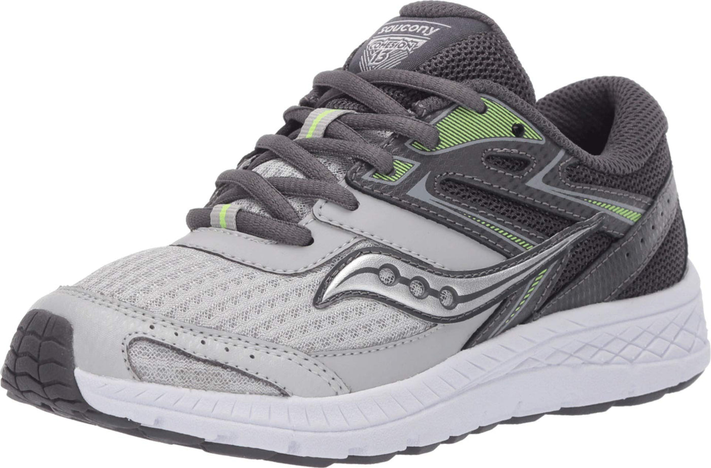 Saucony Kids Boy's S-Cohesion 13 LTT (Little Kid/Big Kid) Grey/Citron Leather/Mesh 13.5 Little Kid W