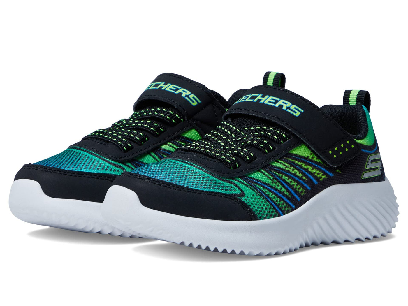 Skechers Bounder-Zatic Sneaker, Black/Blue/Lime, 4.5 US Unisex Little Kid